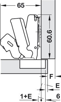 Nábytkový závěs, Häfele Metalla 510 push A/SM 165°, polonaložená montáž/oboustranná montáž