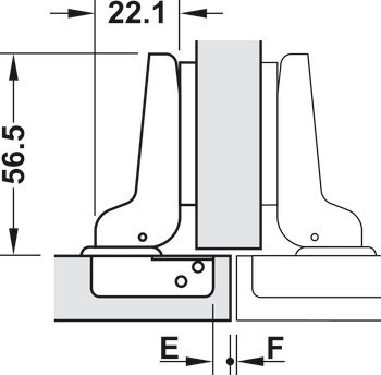 Nábytkový závěs, Häfele Metallamat A/SM 92°, polonaložená montáž/oboustranná montáž