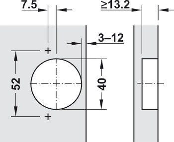 Nábytkový závěs, Häfele Metallamat A/SM 92°, polonaložená montáž/oboustranná montáž