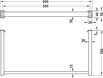 Nástěnný šatní regál, montáž na stěnu, nerez
