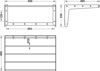 Nástěnný šatní regál, se 4 háčky, montáž na stěnu, nerez