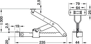 Nůžkové zvedací kování pro postele, v 18 krocích, výška zdvihu až 300 mm