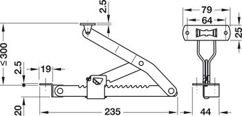Nůžkové zvedací kování pro postele, v 19 krocích, výška zdvihu až 375 mm