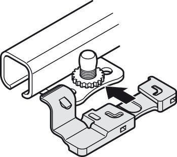 Ochrana proti vyvěšení, Pro skryté výsuvy Häfele Matrix Runner UM S, montáž na čep