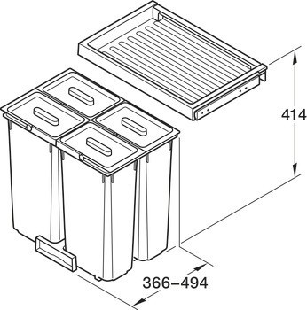 Odpadkové koše, 1 x 18, 1 x 26 a 2 x 12 litrů, Häfele