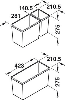 Odpadkové koše, 1 x 21, 1 x 13,5 a 1 x 6 litrů