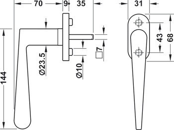 Okenní klika, Häfele Startec PWH 5133 nerez