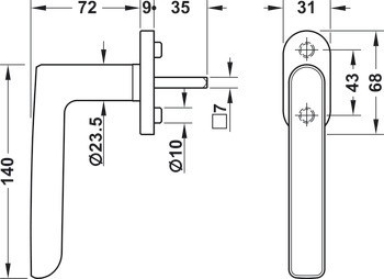 Okenní klika, Häfele Startec PWH 5219 hliník