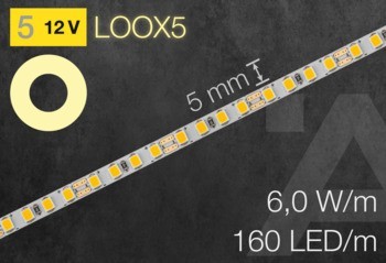 Osvětlovací LED páska, Häfele Loox5 LED 2161, 12 V, 5 mm, 2pólové (jednobarevné), 160 LED/m, 6 W/m, IP20