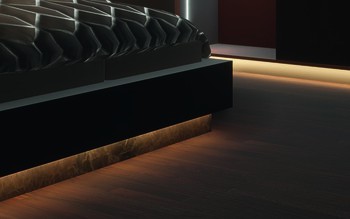Osvětlovací LED páska (kompletní sada), Pro soklové osvětlení v ložnici, Häfele Loox5 LED 3042, 24 V, 8 mm, 2pólové (jednobarevné), 120 LED/m, 4,8 W/m, IP20