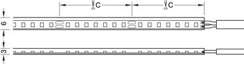 Osvětlovací LED páska se silikonovým pouzdrem, Häfele Loox5 LED 3057, 24 V, 2pólové (jednobarevné), boční vyzařování světla, do drážky 3 x 6 mm, 196 LED/m, 9,6 W/m, IP44