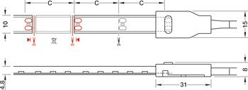 Osvětlovací LED páska v silikonovém pouzdru, Häfele Loox5 LED 3043, 24 V, 8 mm, 2pólové (jednobarevné), do drážky 10 x 4,8 mm, 120 LED/m, 4,8 W/m, IP44