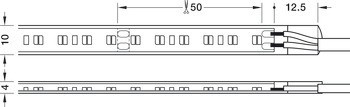 Osvětlovací LED páska v silikonovém pouzdru, Häfele Loox5 LED 3199, 24 V, 2pólové (tunable white 2vodičová technologie), boční vyzařování světla, do drážky 4 x 10 mm, 2 x 120 LED/m, 9,6 W/m, IP44