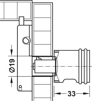 Otočná koule, Häfele Symo, délka 33 mm, pro trojcestný zámek Standard-Nova, levá