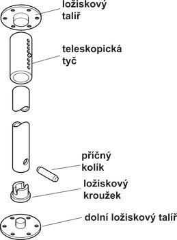 Otočná tyč, rohová skříňka, kruhové otočné kování, nastavitelná výška