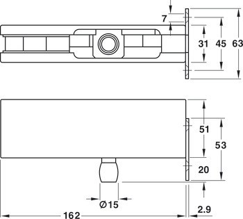 Otočné kování pro nadsvětlík, E, s podložkou k přišroubování pro montáž na stěnu, Startec