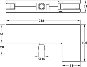 Otočné kování pro nadsvětlík, F, Startec, pro skleněné dvojčinné dveře