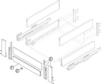 Panel vnitřního výsuvu, Blum Merivobox, pro systémovou výšku E s vkládaným prvkem