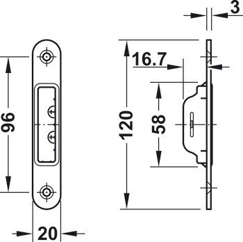 Plochý protiplech KFV, pro magnetické zadlabací zámky, 120 mm