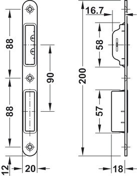 Plochý protiplech KFV, pro magnetické zadlabací zámky, 200 mm