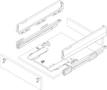Podpěra, pro synchronizační tyč, pro systém zásuvkových výsuvů s bočnicí Häfele Matrix Box P Plus nebo Grass Nova Pro Scala