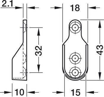 Podpěra šatní tyče, Pro šatní tyč OVA 30 x 15 mm, zinková slitina, nikl