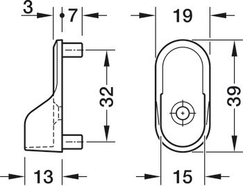 Podpěra šatní tyče, Pro šatní tyč OVA 30 x 15 mm