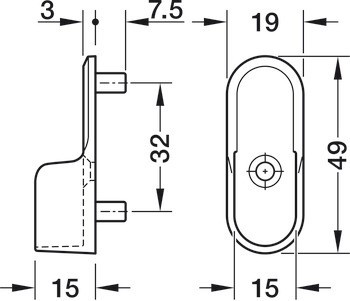 Podpěra šatní tyče, Pro šatní tyč OVA 30 x 15 mm