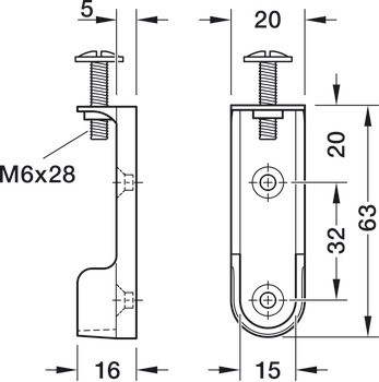 Podpěra šatní tyče, Pro šatní tyč OVA 30 x 15 mm