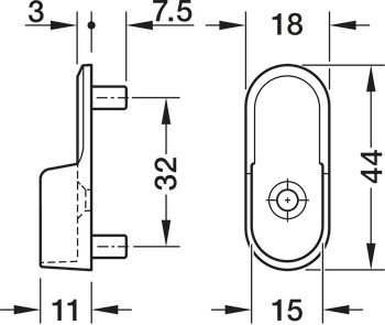 Podpěra šatní tyče, Pro šatní tyč OVA 30 x 15 mm