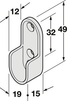 Podpěra šatní tyče, Pro šatní tyč OVA 30 x 15 mm