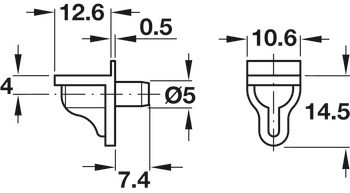 Podpěrka police, Häfele Ixconnect SH-M-5505/5515/5525, k nasunutí do otvoru Ø 5 mm, plast s ocelovým čepem