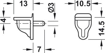 Podpěrka police, k nasunutí do vrtaného otvoru ⌀ 3 mm, plast s ocelovým čepem