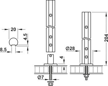 Podpěrka skleněné police, montáž: na pracovní desku