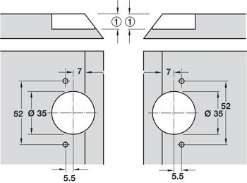 Pokosový závěs, Häfele GS 22,5, úhel otevření 120°