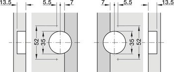 Pokosový závěs, Häfele GS 45, úhel otevření 135°