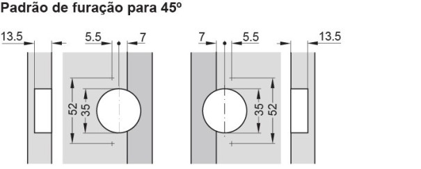 Pokosový závěs, Häfele GS 45, úhel otevření 135°
