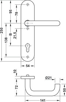 Požárně odolné bezpečnostní dveřní kliky, Hliník, Hoppe, Paris FS-86G/3332/3330/138F třída odolnosti 1 (třída bezpečnosti 2)