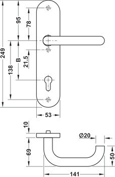 Požárně odolné bezpečnostní dveřní kliky, nerez, Hoppe, Paris E86G/3331/3330/138F třída odolnosti 1 (třída bezpečnosti 2)