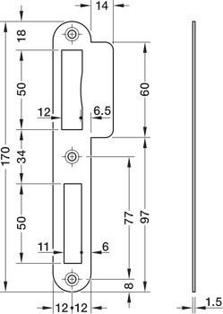Přírubový protiplech, pro bezfalcové dveře, 170 mm, rovný