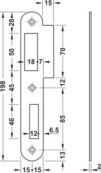 Přírubový protiplech, pro bezfalcové dveře, 198 mm, rovný