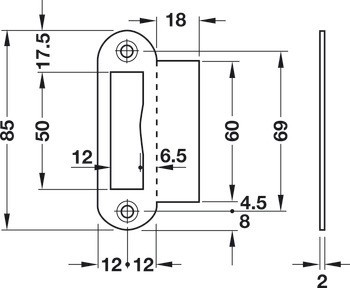 Přírubový protiplech, pro bezfalcové dveře, 85 mm, rovný