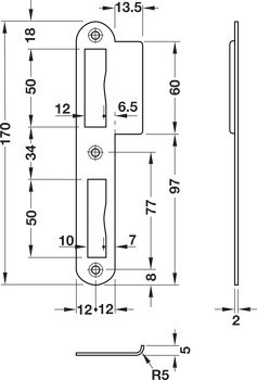 Přírubový protiplech, pro kliku Mortice 3 Sashlock, ocel