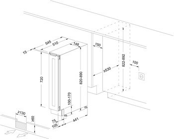 Prosklená lednice na víno, Häfele Assedo RUW12GB82d15a, Pro šířku korpusu: 150 mm