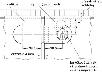 Protikus, pro jazýčkový zámek pro skleněné dveře Häfele Symo FM Pro