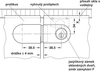 Protikus, pro jazýčkový zámek pro skleněné dveře