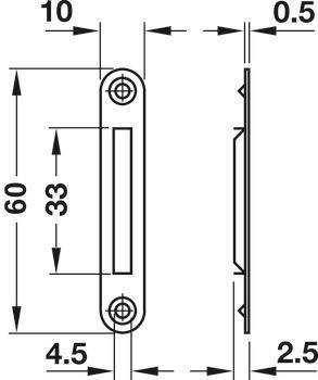 Protiplech, Häfele Symo LA, pro zápustnou montáž a přišroubování, 60 x 10 mm