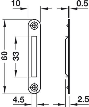 Protiplech, pro zápustnou montáž a přišroubování, 60 x 10 mm
