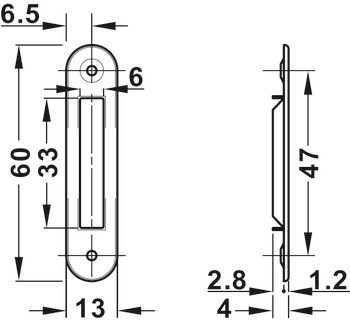 Protiplech, pro zápustnou montáž a přišroubování, 60 x 13 mm