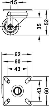 Průmyslové a otočné kolečko, s měkkou pojezdovou plochou